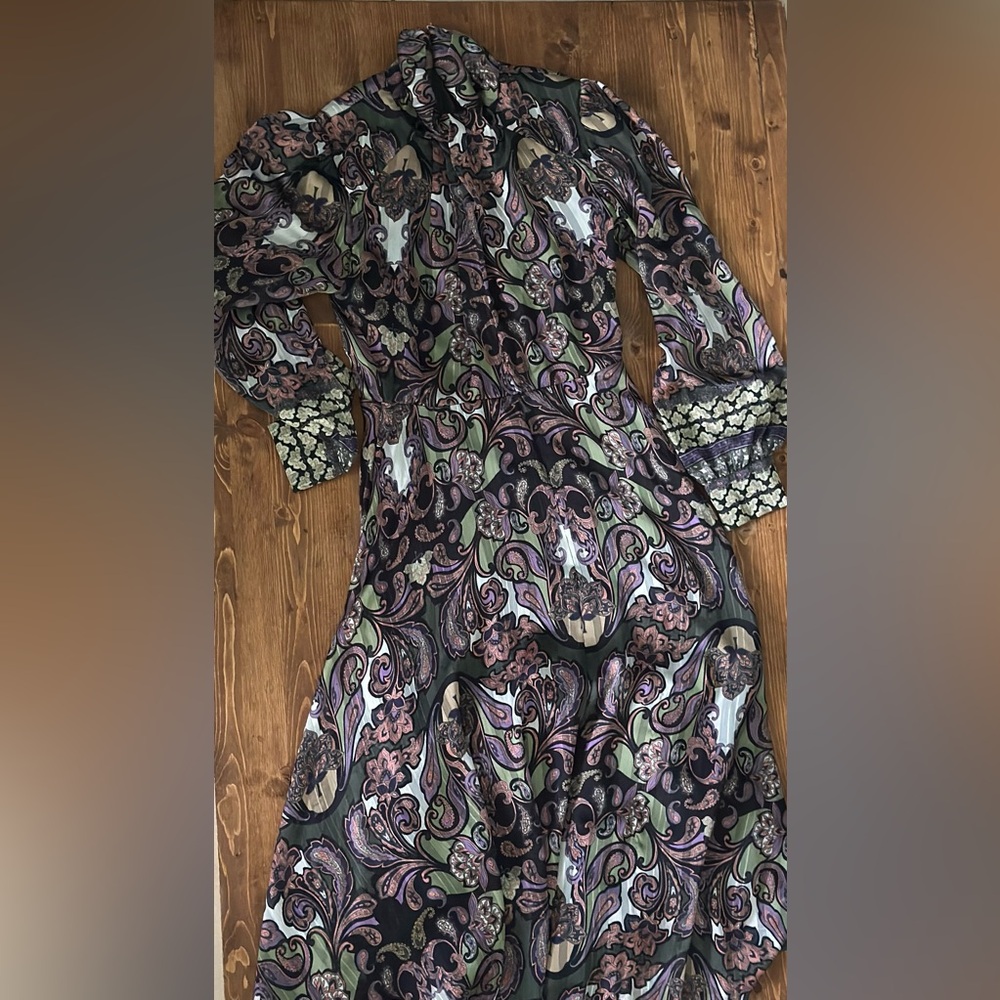 Elie Tahari Black and Green Paisley Dress XS/S
